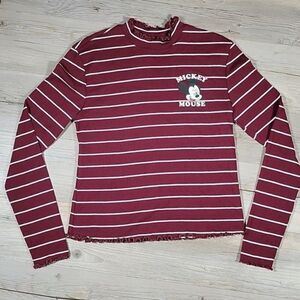 Mickey Mouse Striped Mock Turtle Neck Sz L